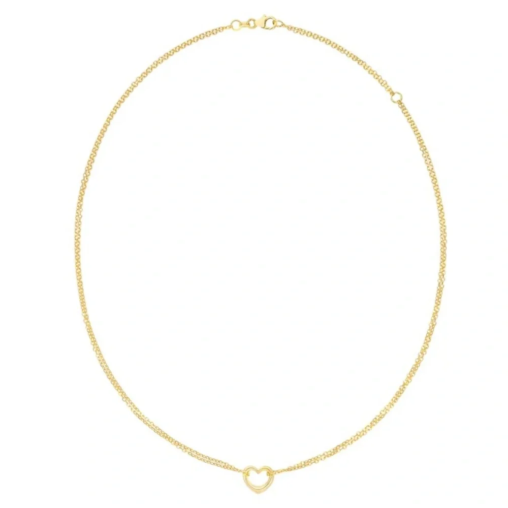 14K yellow gold 2 row cable heart necklace - Picture 2 of 5